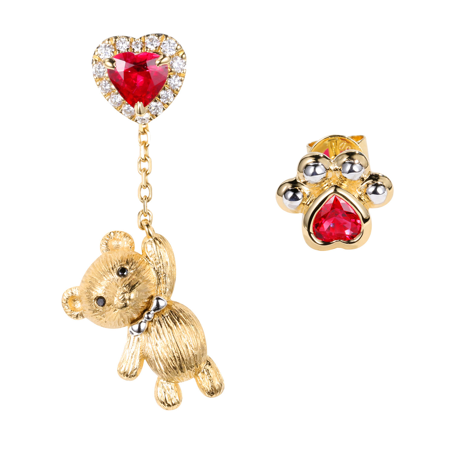 宝石矿工18k黄金告白小熊可爱可爱熊熊掌耳钉耳饰