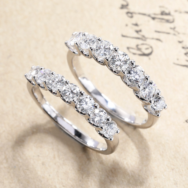 钻戒戒指宝石矿工18k白金排镶钻石时尚叠戴手饰