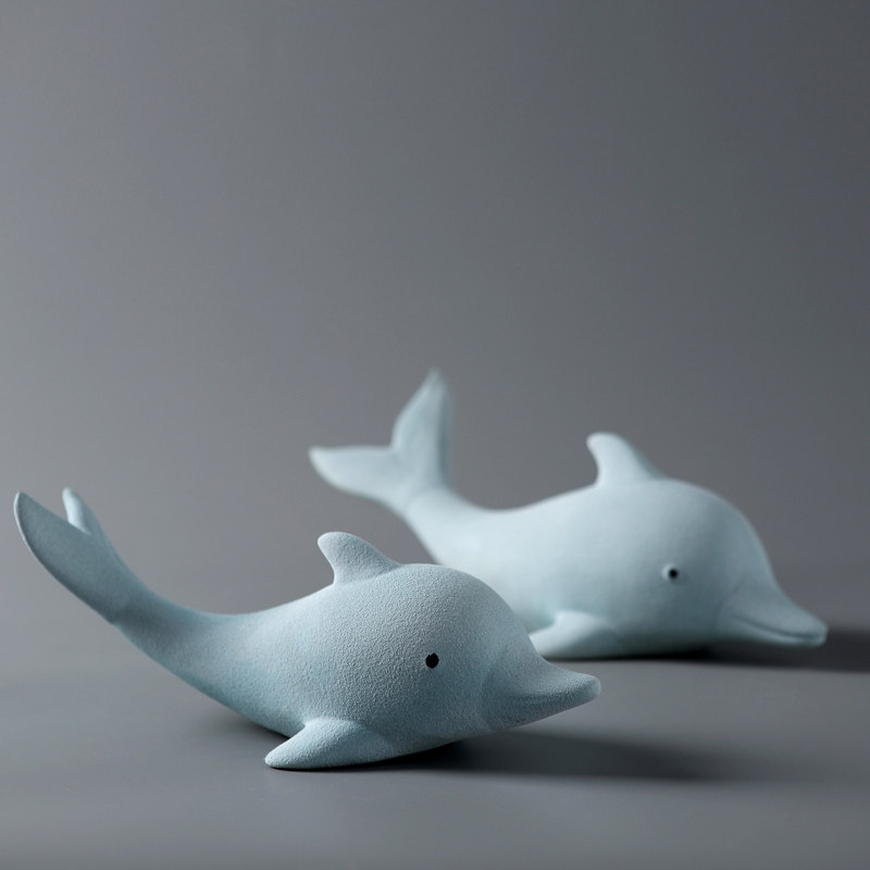 北欧创意装饰品摆件手工艺品陶瓷动物海豚情侣姻缘摆件