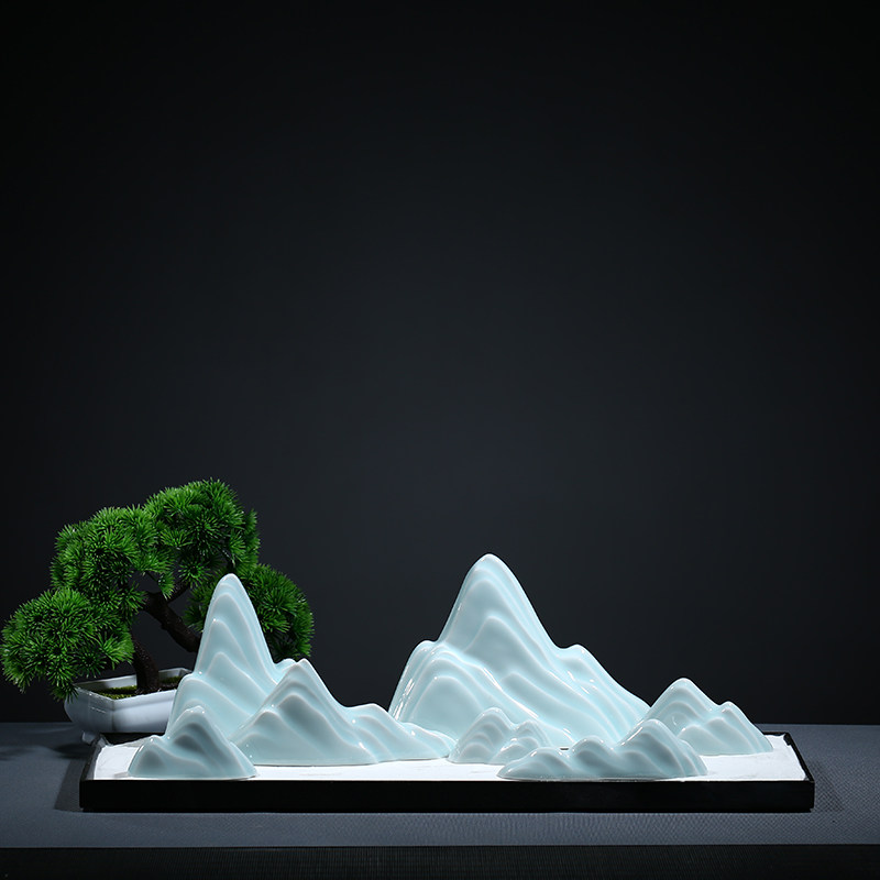 新中式微景书桌玄关茶室摆件式禅意观日山水假山摆件