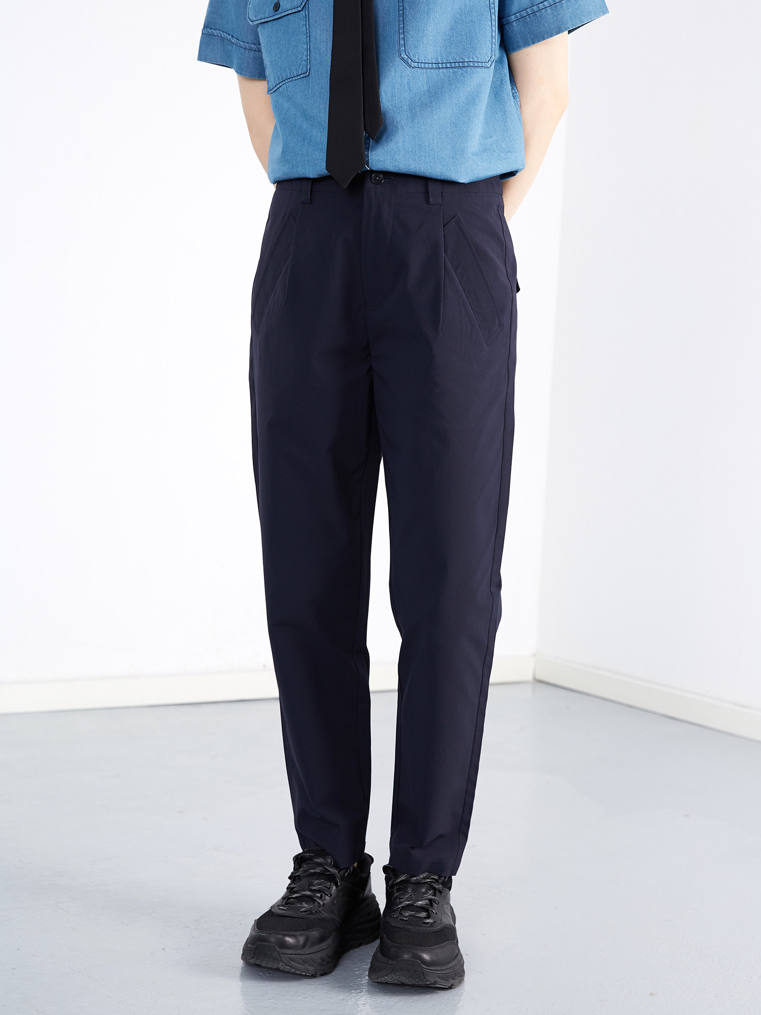 knighttom5月藏蓝色休闲裤宽松直筒夏薄款中性裤子子女休闲裤