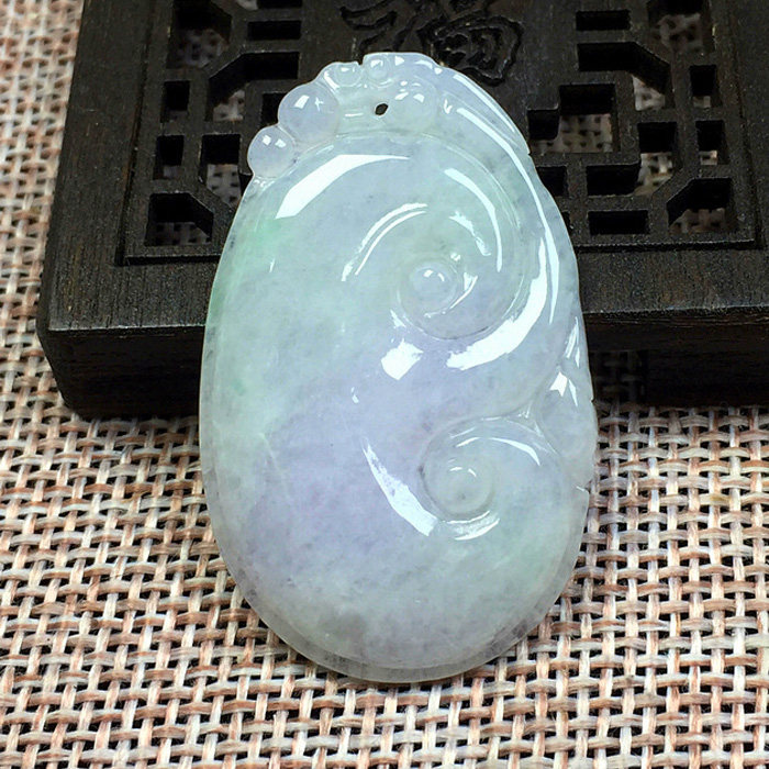 如意天然翡翠吊坠货冰种挂件紫罗兰玉坠春彩玉石荷叶颈饰