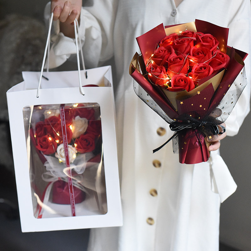 玫瑰满天星干花永生永生花花束礼盒女朋友生日创意妈妈干花