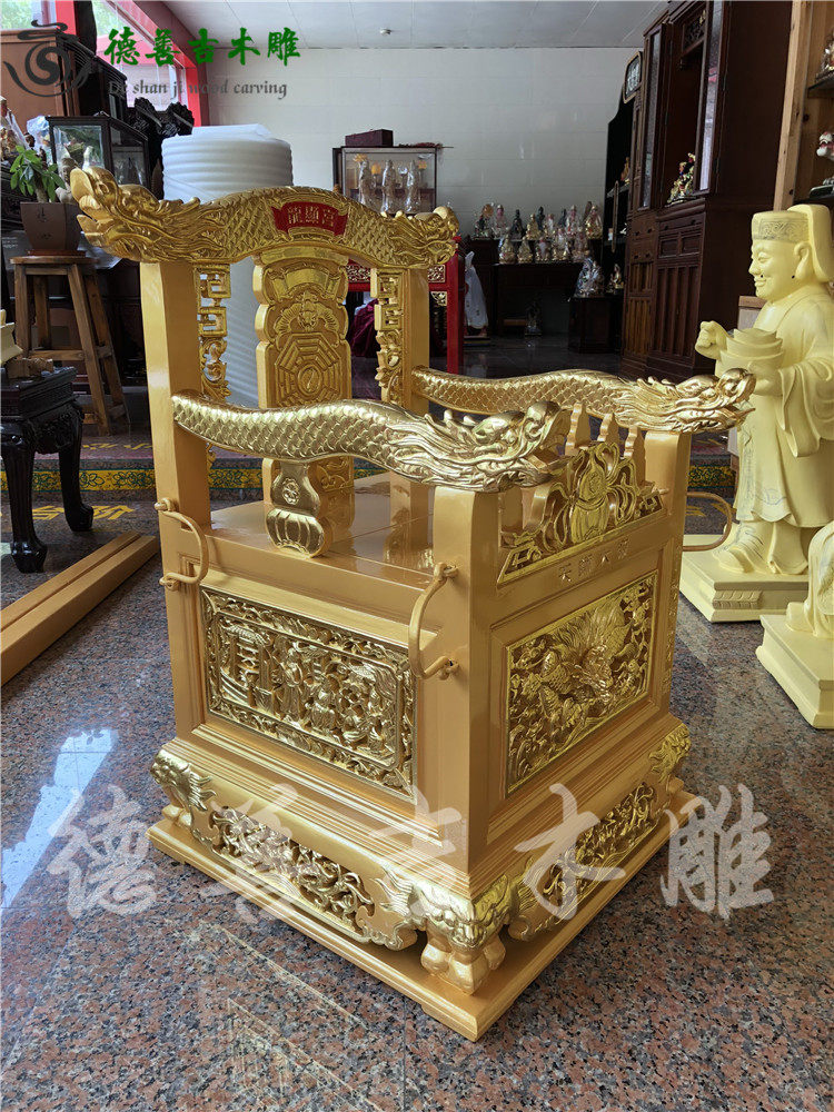轿子木雕神明出游座驾宗教用品樟木锦雕贴金木雕