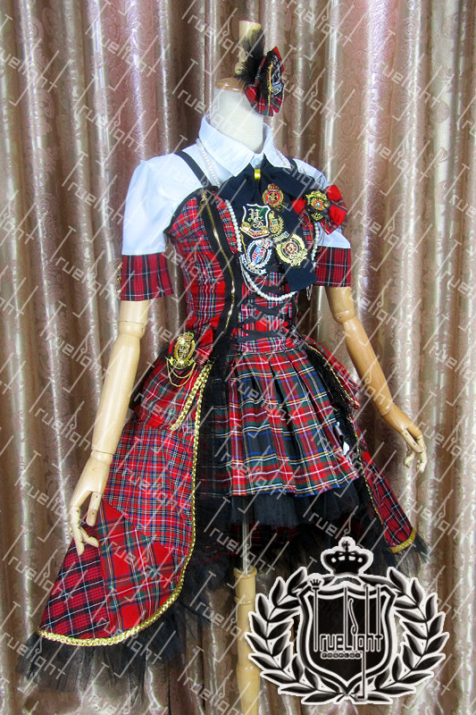 白夜之城cosplay原版akb48打歌服红格子拼布裙子cosplay女装