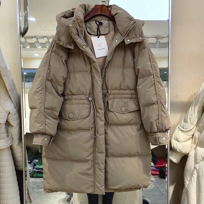 dinuokaou蒂诺卡欧双层毛线针织连帽抽绳大码加厚羽绒服