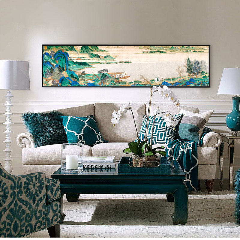 腾画现代中式横向长幅挂画客厅书房卧室床头装饰画沙发背景墙壁画