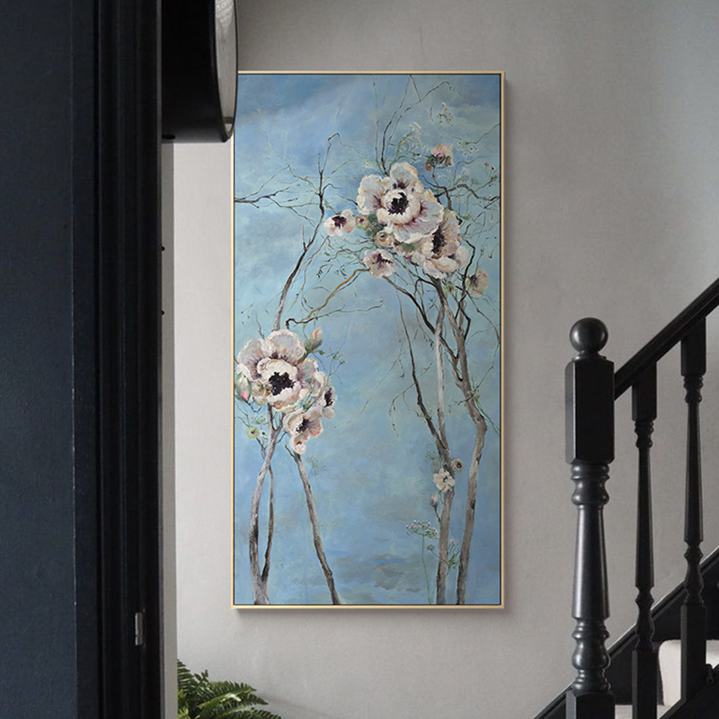 仟象映画复古玄关楼梯装饰挂画大气花卉书房油画现代装饰画