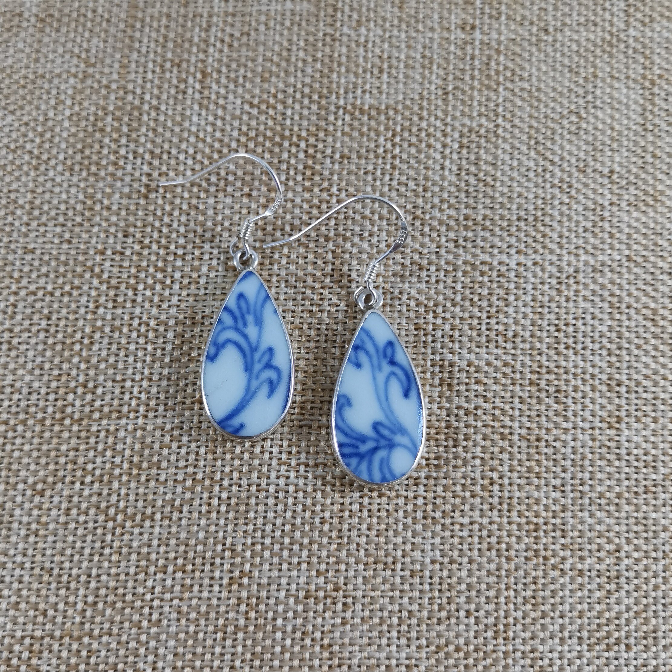 女士青花瓷耳环耳坠瓷片古瓷首饰银饰中国国风耳环