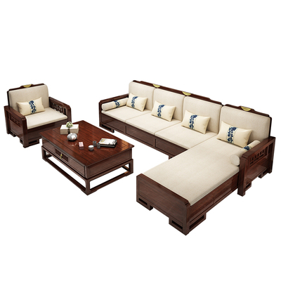 新中式实木沙发组合木加布贵妃禅意冬夏两用现代客厅整装轻奢储物