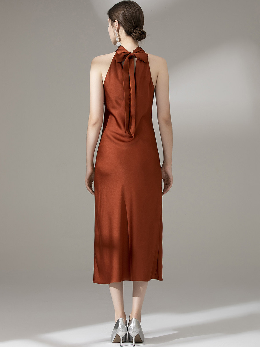 新款丝质缎面显瘦套头性感气质连衣裙长裙礼服连衣裙