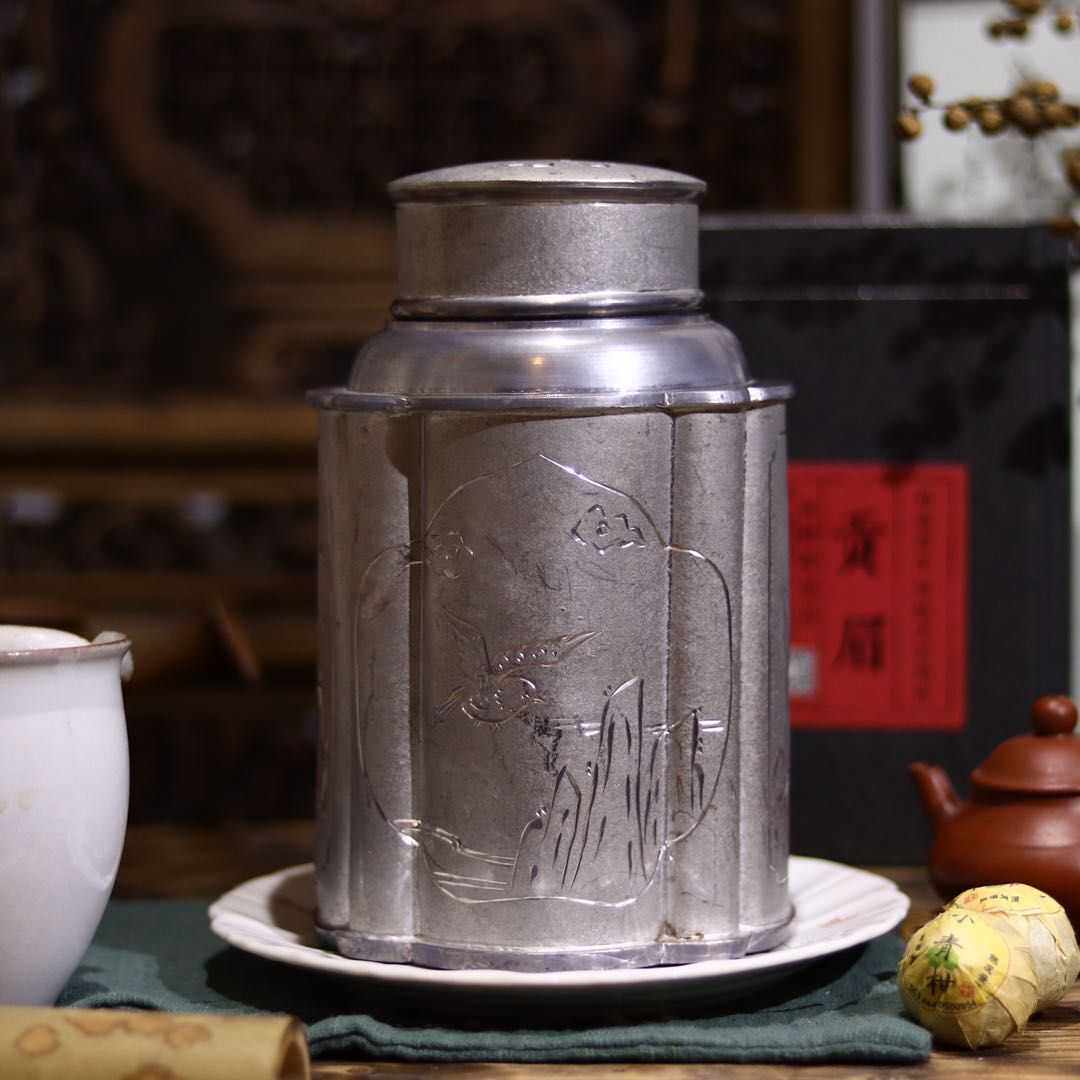 潮汕角形8090年代老锡罐纯锡手工茶叶罐功夫功夫茶茶具茶叶罐