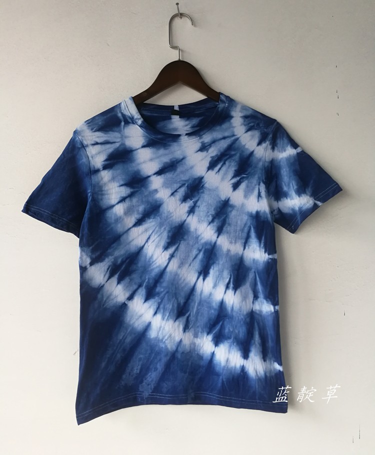贵州扎染定制新款纯棉半截袖短短袖衬衫植物t恤