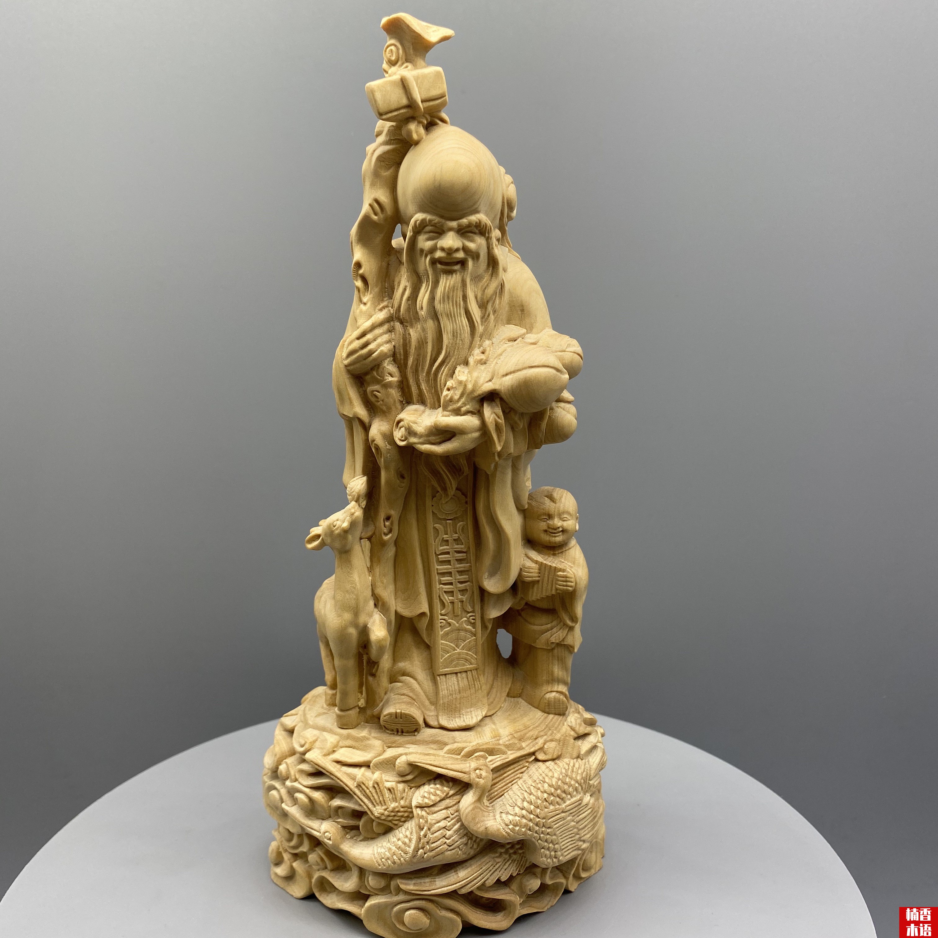 寿星小叶人物送礼长辈贺寿家居仙鹤实木黄杨木木雕