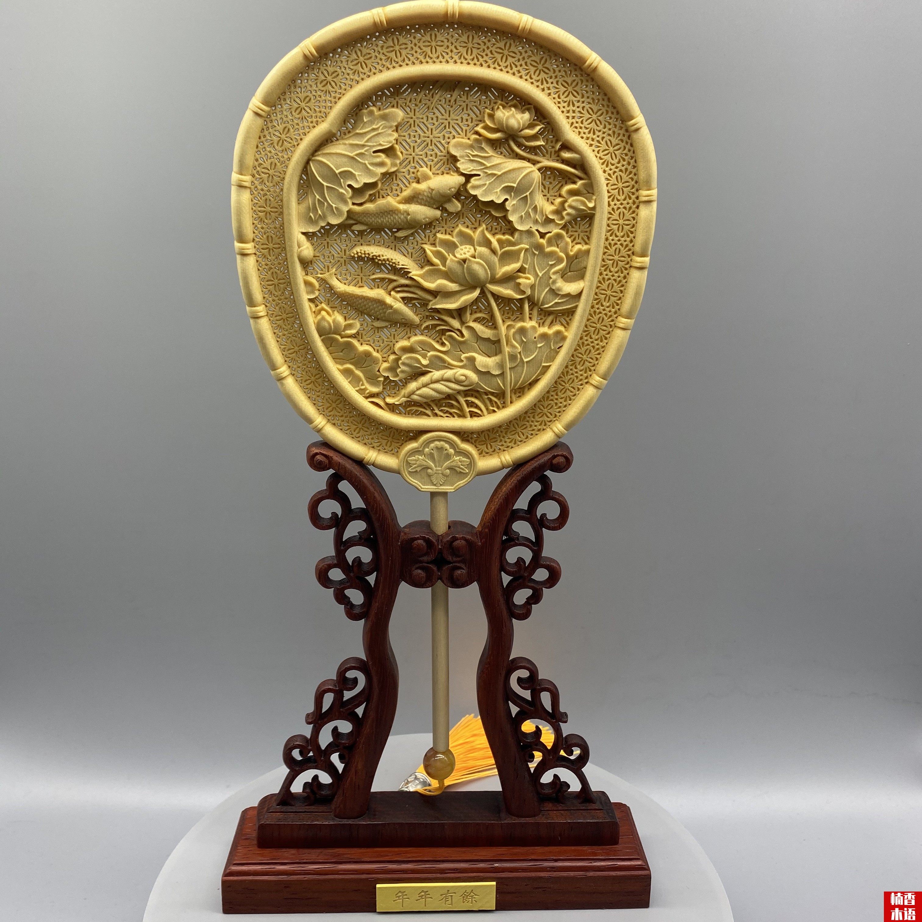 桧木宫扇古风扇子中国国风古装宫廷长柄流苏木雕