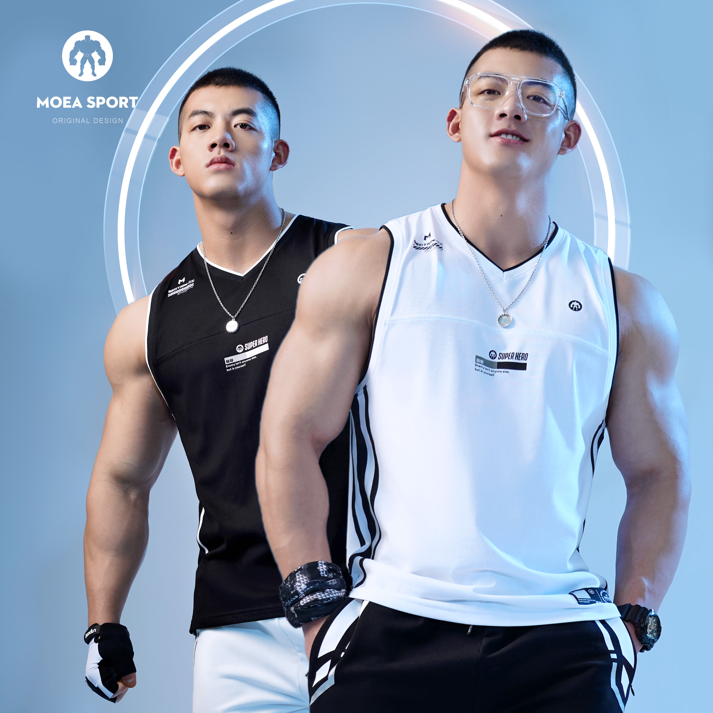 墨立方V领撞色背心男士肌肉型训练坎肩篮球服运动上衣健身无袖T恤