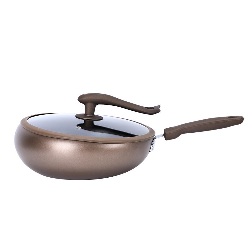 厂家直销新款回飞合金防溅不粘锅炒锅立式锅盖炒锅