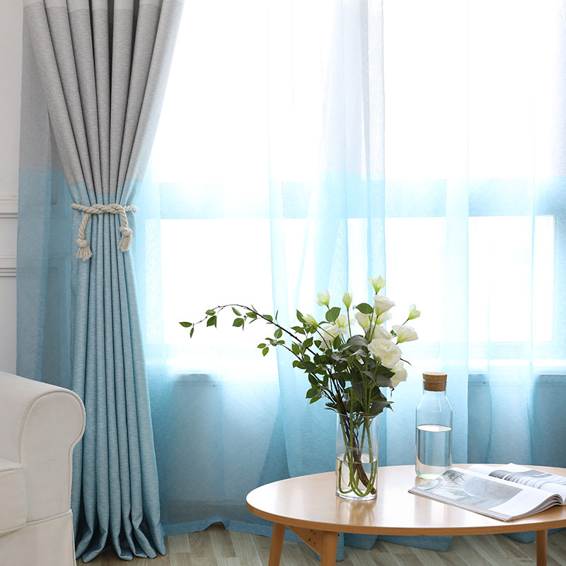 地中海风格蓝色条纹遮光定制卧室窗帘简约现代定制窗帘