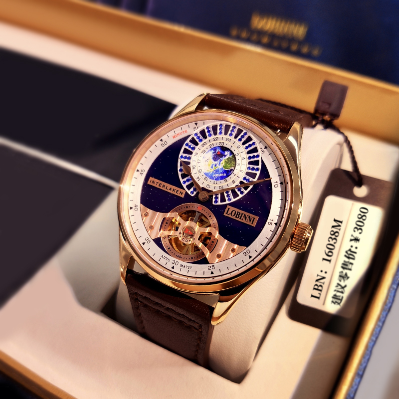 正品罗宾尼手表男全自动机械表镂空男表防水名牌男士手表商务十大