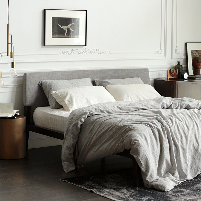 北欧/意大利都市风/让玛索红橡木软包布艺实木双人床榻榻米床Z