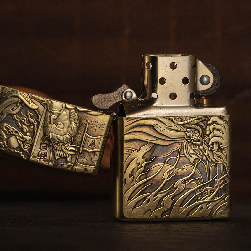 正版zippo打火机黄铜蝎子大师3d双面浮雕曹操zippo
