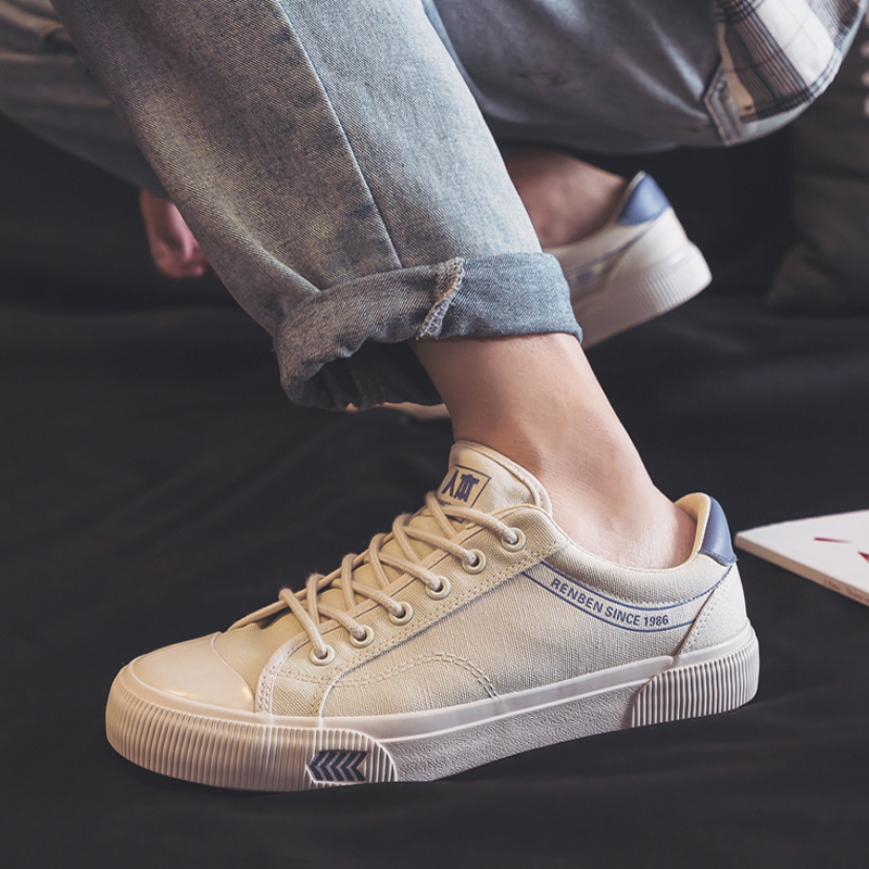 人本男鞋夏款帆布鞋男潮鞋低帮百搭运动鞋男士休闲鞋子男透气板鞋