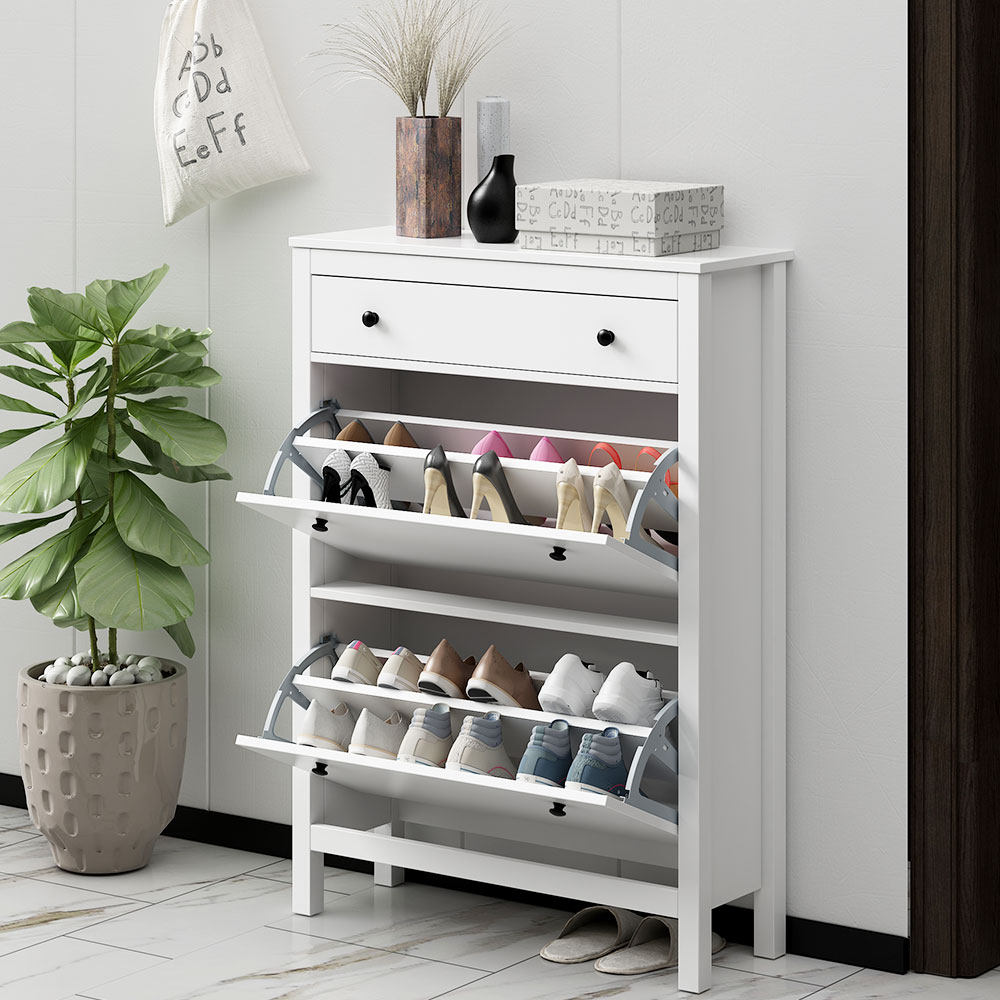 北欧鞋柜简约现代门厅柜超薄翻斗带抽鞋柜玄关柜白色家用鞋柜