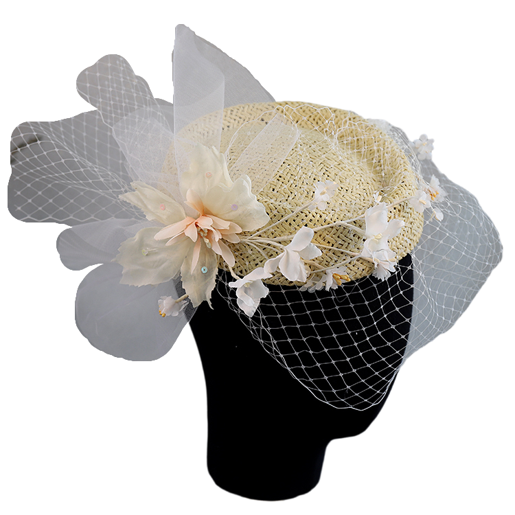 原创创新手工花朵草编小礼帽新娘结婚影楼外景帽子