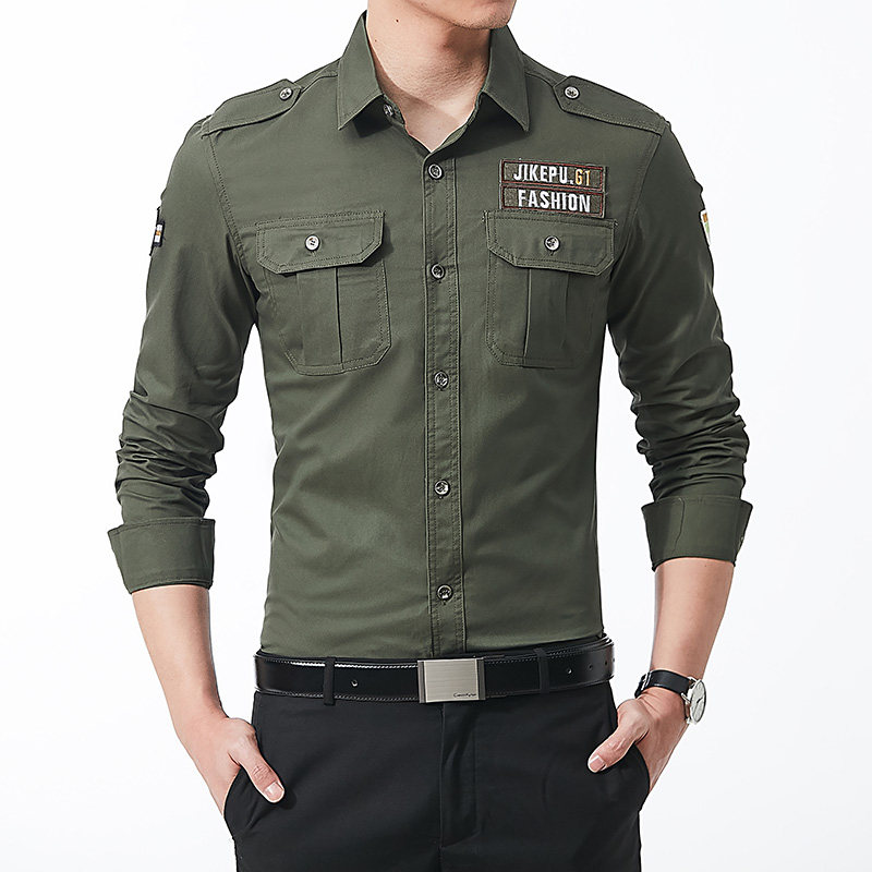 衬衫长袖秋季韩版宽松工装绿色寸衫军装上衣衬衫