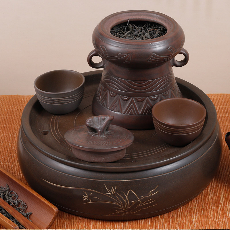 钦州坭兴陶铜鼓茶叶罐广西壮乡特色古安陶艺自然窑变存放茶叶送礼