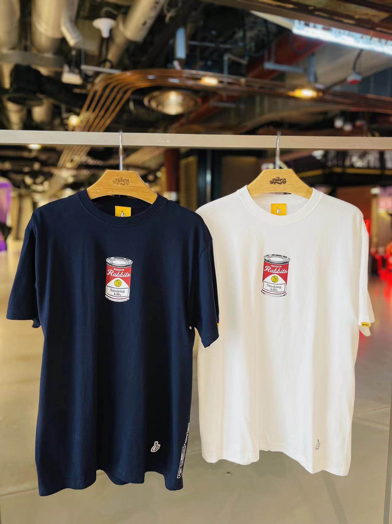 fr2短袖fxxkingrabbits蓝白罐头街头休闲嘻哈卡通t恤