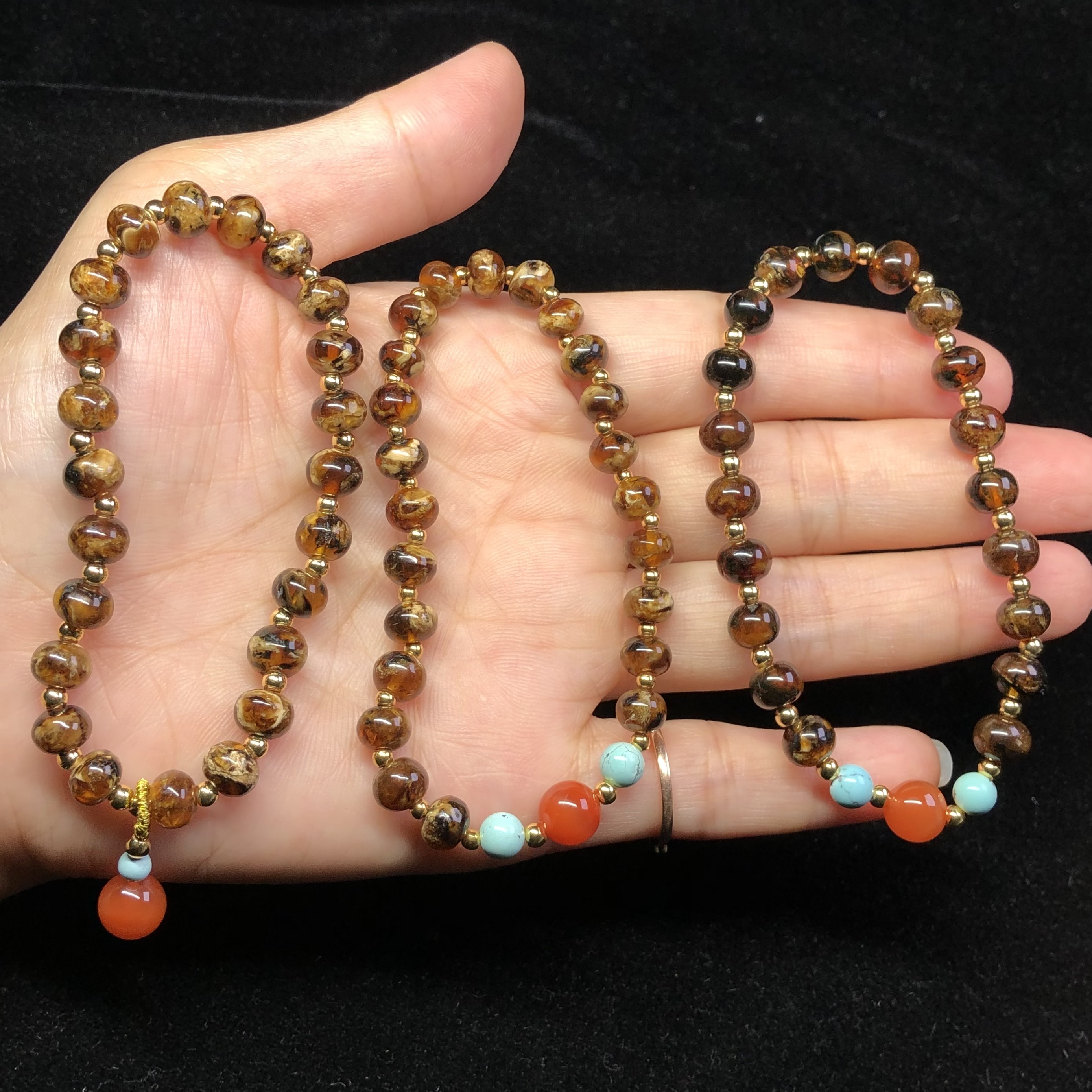 保真抚顺琥珀花65mm手串女士手链天然原矿欢迎手饰