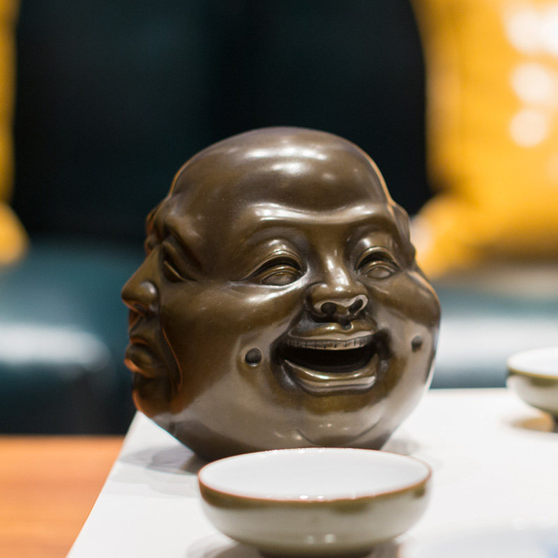 古铜官铜佛头像摆件四面佛头喜怒哀乐家居招财摆设摆件