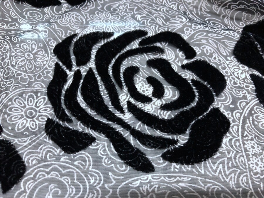 气质复古图腾底黑色丝绒玫瑰花桑蚕丝天鹅绒金丝绒面料衬衣旗袍