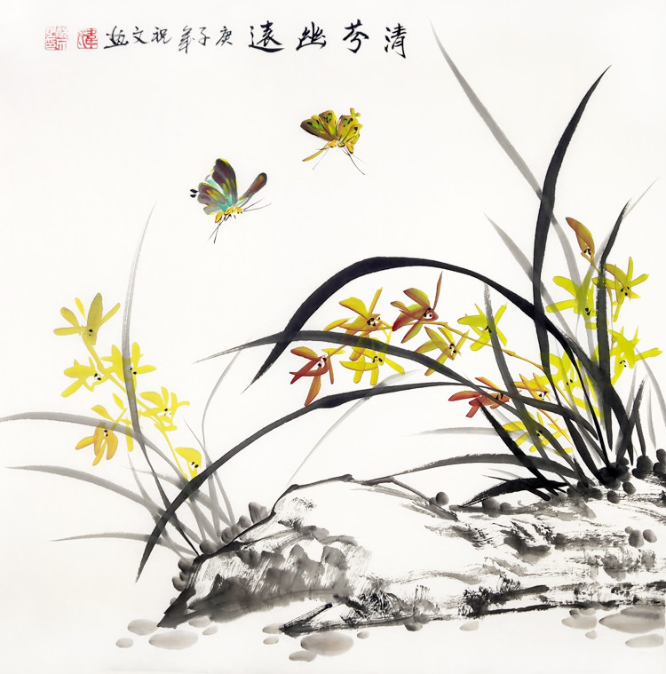 手绘兰草国画花鸟画写意水墨墨客餐厅玄关三尺国画