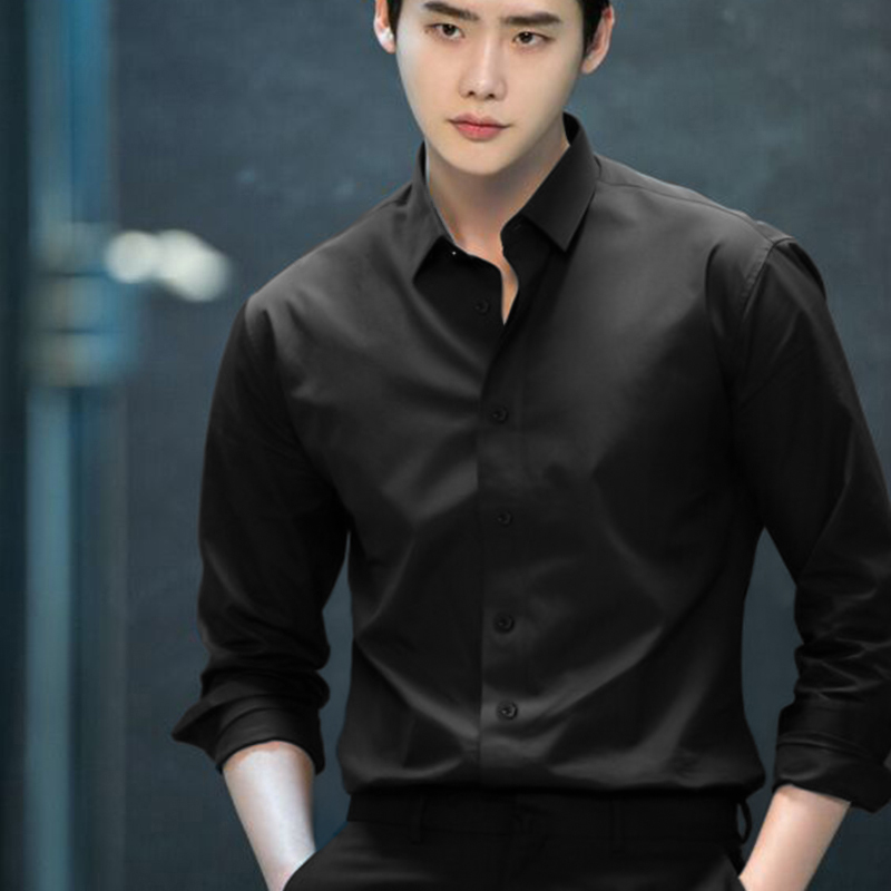 雀后明星同款李钟硕黑衬衫男韩版职业工作服新郎高级感长袖白衬衣