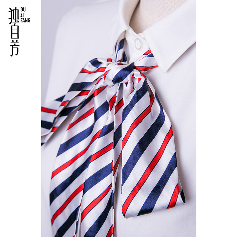 独自芳职业空姐领巾绸缎面细丝巾长方形条纹时尚围巾