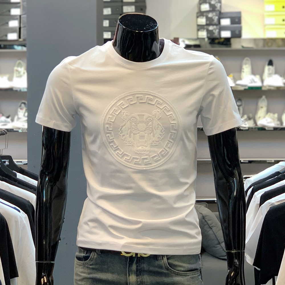 赤爵 欧洲站夏季男士青年刺绣虎头 圆领潮流修身欧货亮片短袖T恤