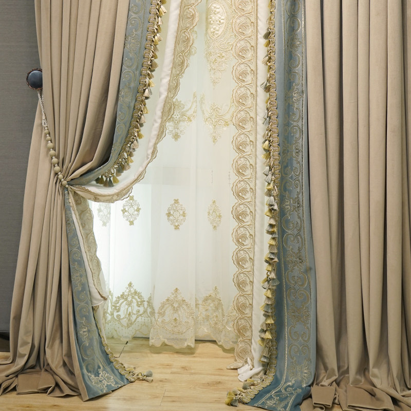 2020新款轻奢美式现代客厅遮光纯色丝绒绒布定制窗帘