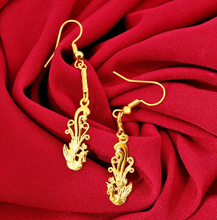礼物喜庆凤凰黄金耳环女防过敏24k沙金首饰耳环