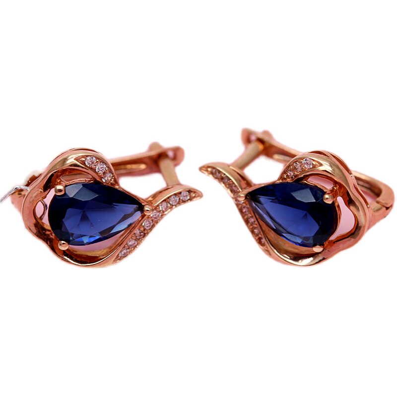 六鑫金店俄罗斯紫金耳环镶嵌蓝宝耳饰时尚新品推荐耳饰