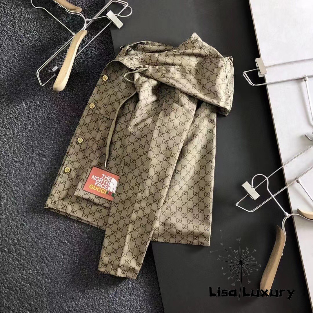 Gucci/古驰22新款老花北面联名印花logo抽绳休闲夹克情侣外套男女