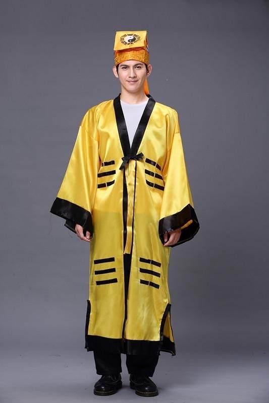 道士服装古装茅山道袍道教法衣黄色对襟太极太极服
