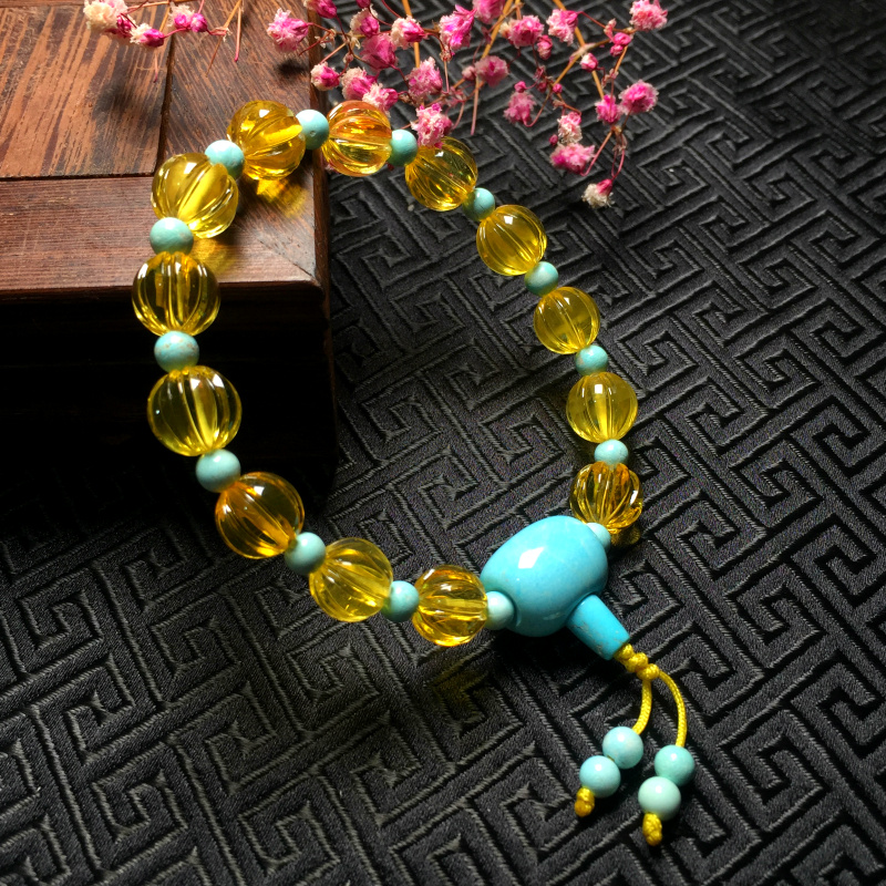 蜜蜡手串女diy手工手链串珠散珠编织编手链的珠子单颗南瓜回纹珠