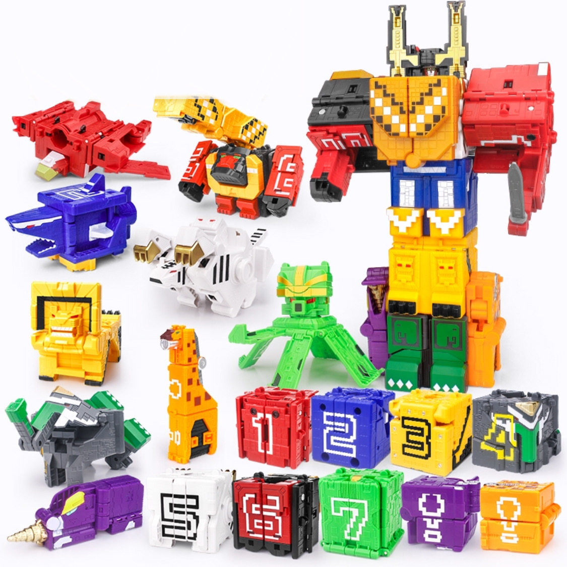 儿童男孩玩具动物合体机甲变形百兽兽王方块儿童机器人