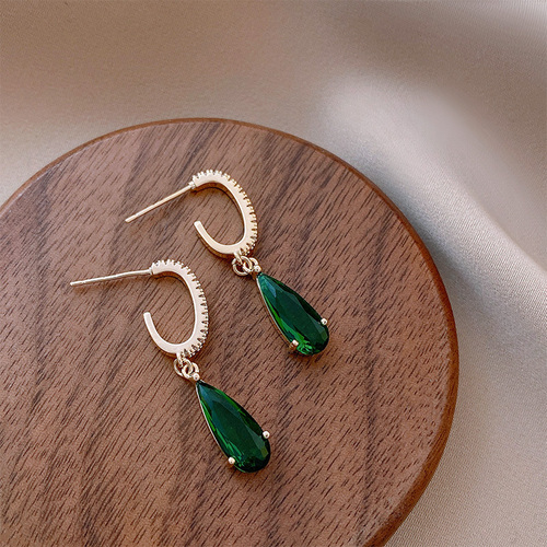 绿色水滴耳坠耳环女2021年新款潮ins风精致气质冷淡风银针耳饰