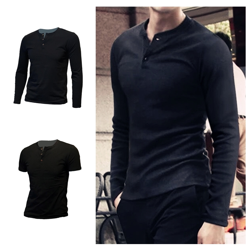 男开襟门筒亨利领舒适纯棉修身净白色美式硬汉打底衫内搭上衣T恤i