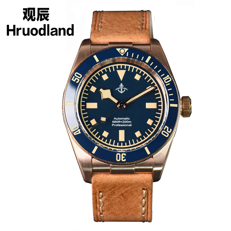 观辰锡青铜小铜花复古夜光39mm机械潜水手表男