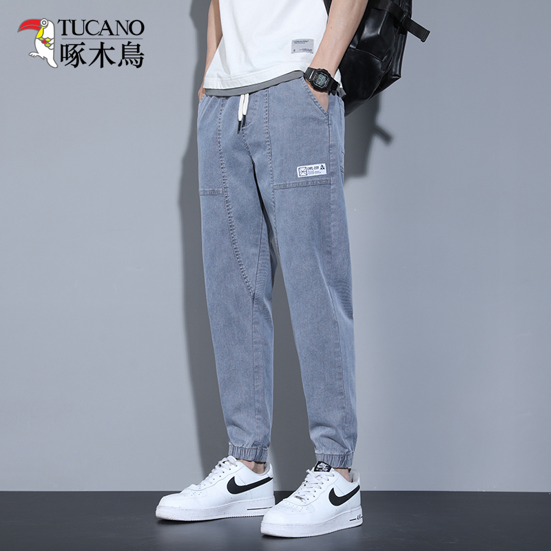 啄木鸟牛仔裤男韩版休闲宽松弹力九分潮牌夏季新款男士长裤子潮流