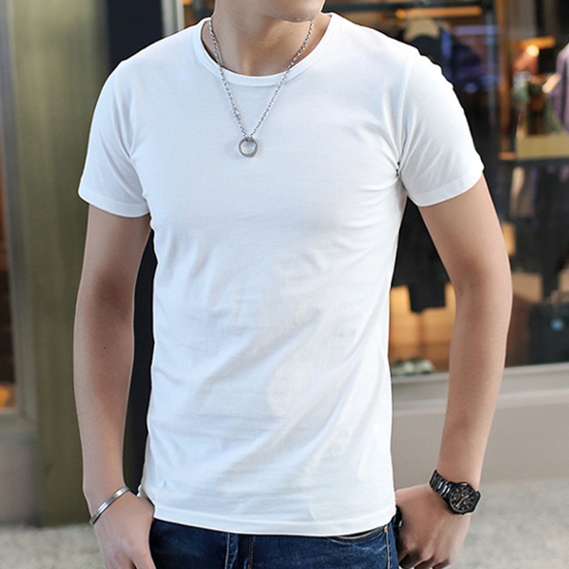 夏季男士短袖t恤圆领纯色半袖韩版夏装上衣黑白潮男装体恤打底衫 - to